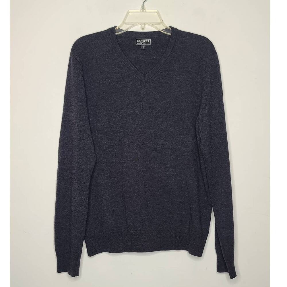 Express dark gray merino wool v-neck long sleeve sweater - medium